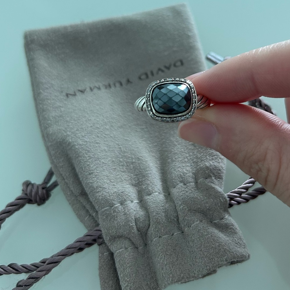 David Yurman Sterling Silver Diamond Black Onyx 10mm Noblesse Ring Size 7